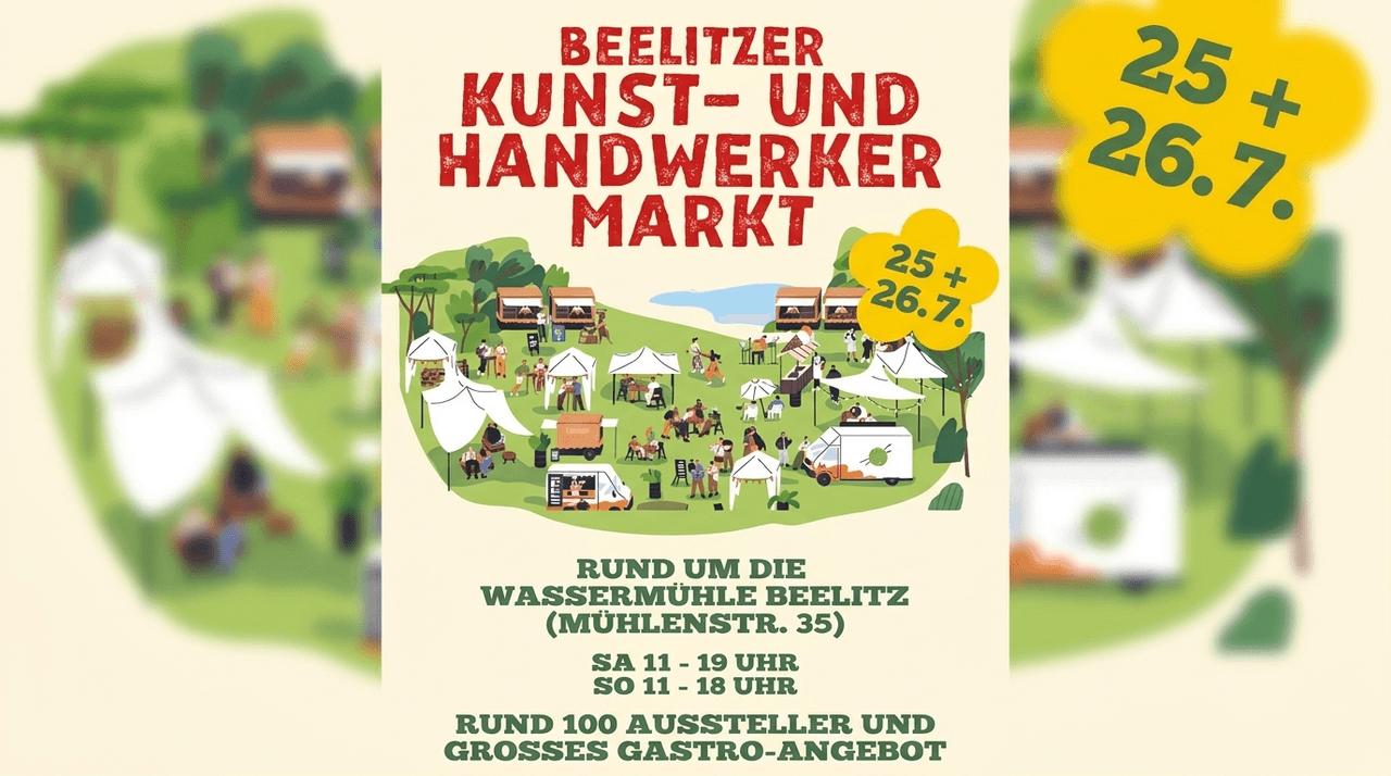 Stände beim Kunst- und Handwerkermarkt an der Wassermühle in Beelitz