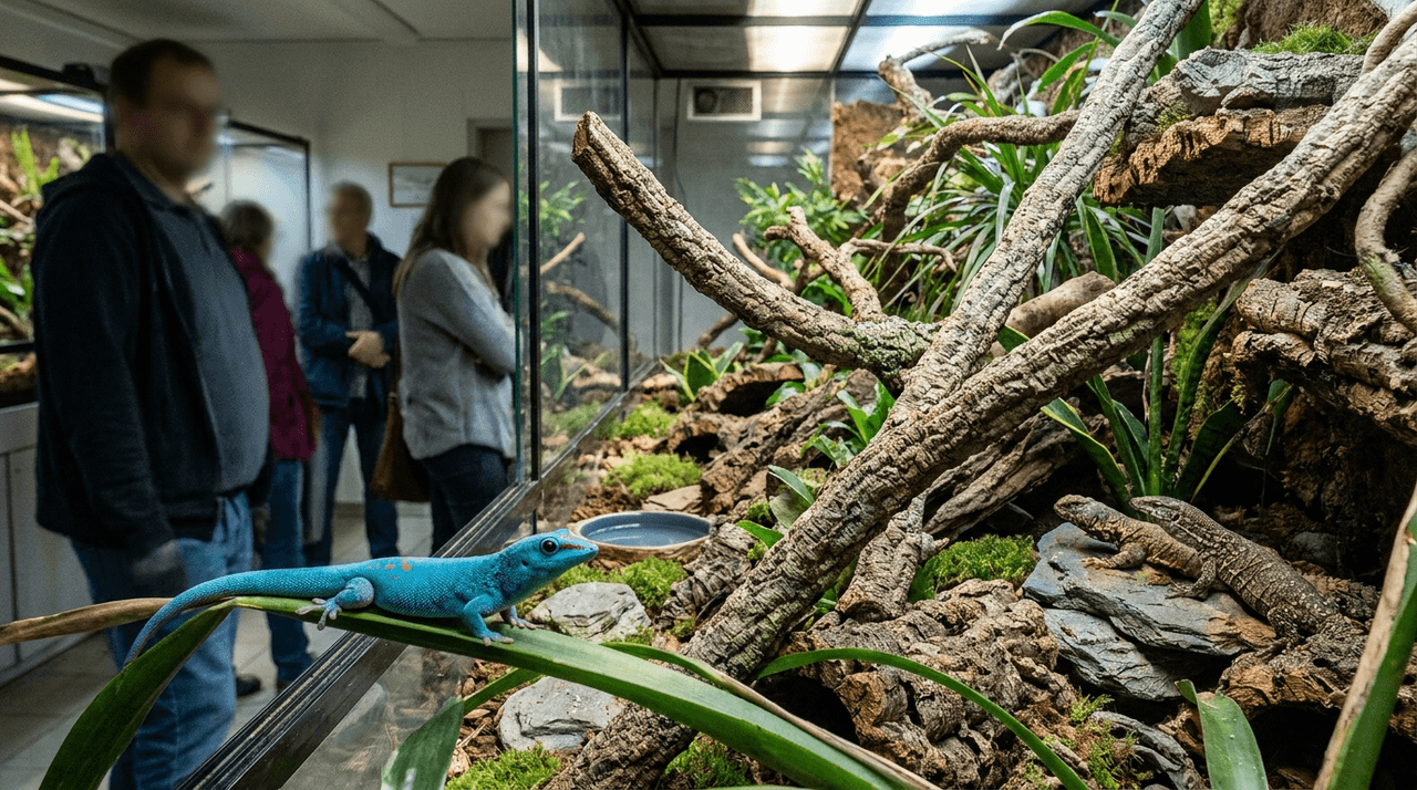 Himmelblauer Zwergtaggecko im Vivarium des Inselzoos Altenburg