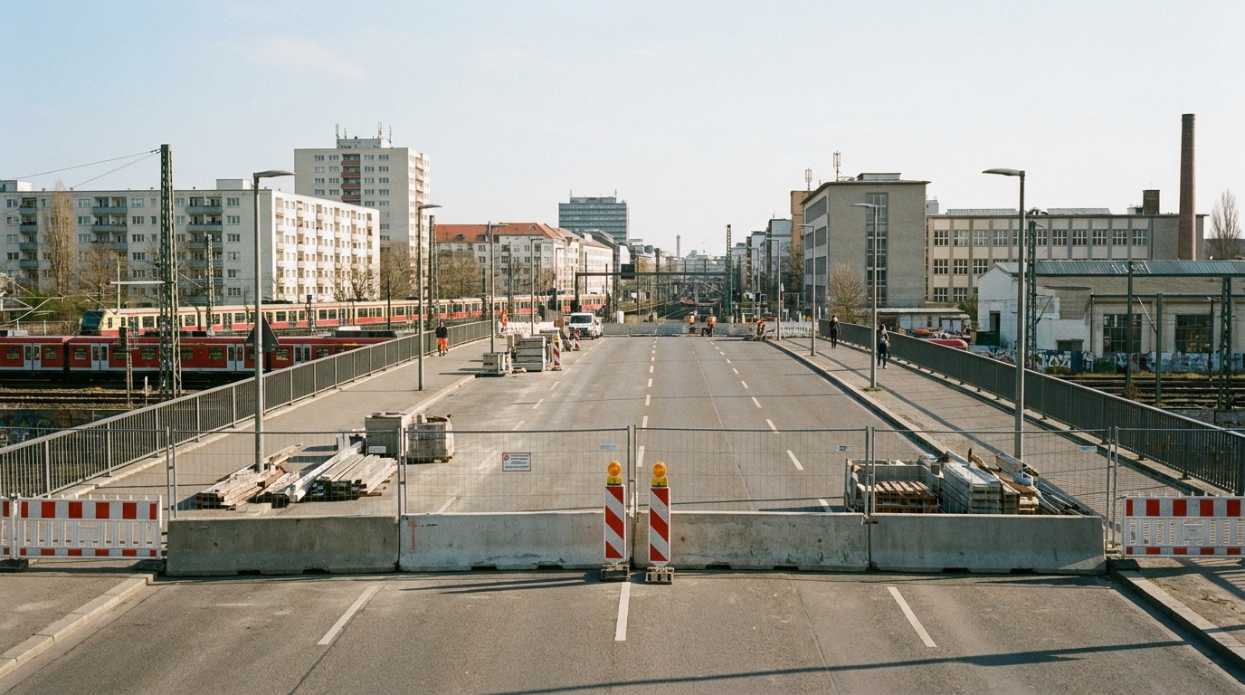Abgesperrte Putlitzbrücke im Berliner Ortsteil Moabit